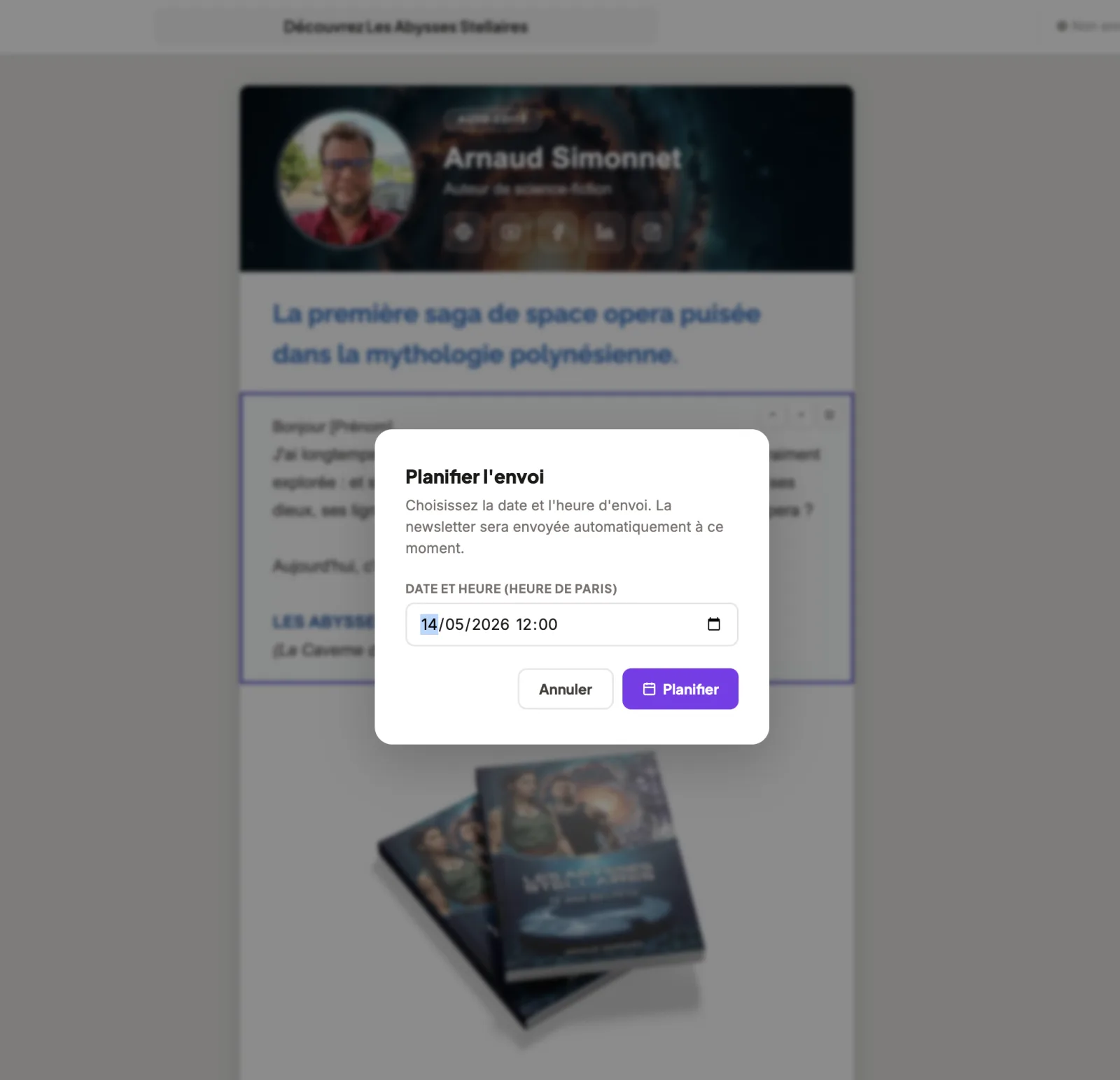 Liste des abonnés newsletter dans le dashboard avec bouton Importer CSV
