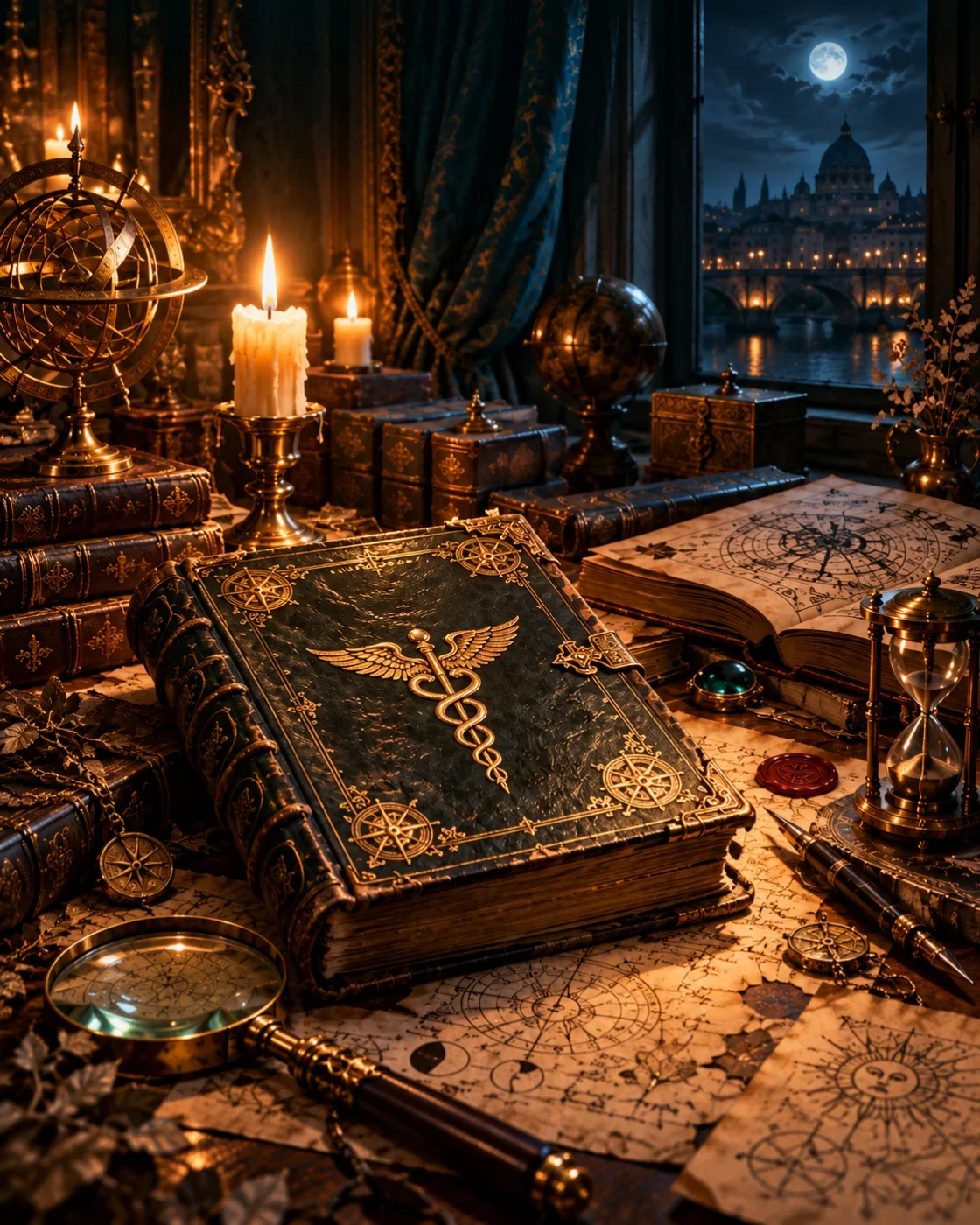 Le grimoire de l'alchimiste — Caducée d'Hermès et livre de la connaissance