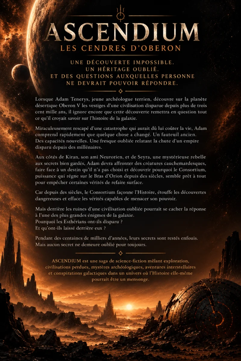 Quatrième de couverture de &laquo;&nbsp;ASCENDIUM: Cycle I Les cendres d'Oberon&nbsp;&raquo;