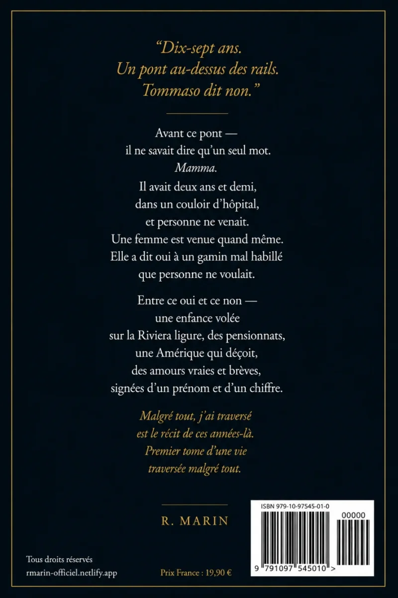 Quatrième de couverture de &laquo;&nbsp;Malgré tout, j'ai traversé&nbsp;&raquo;