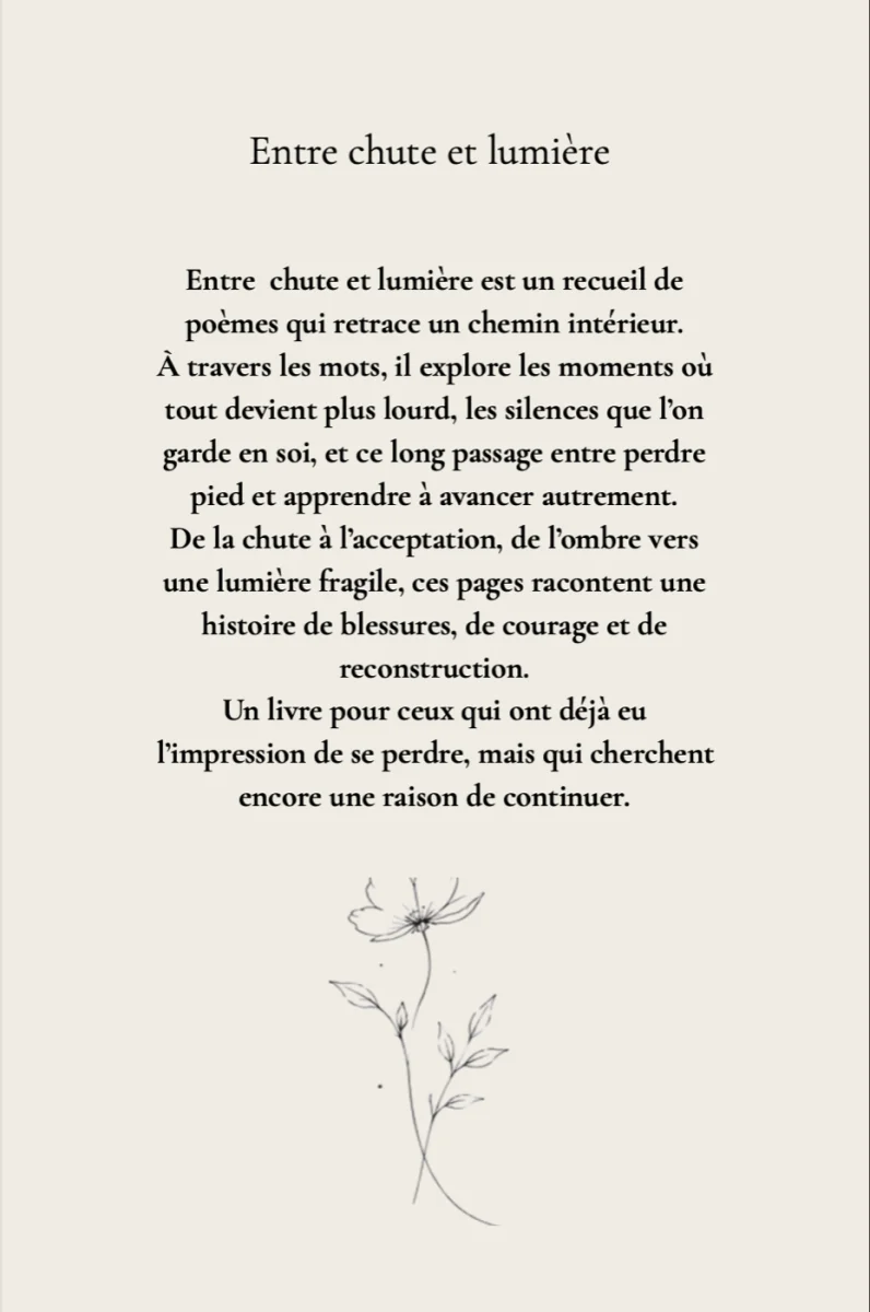 Quatrième de couverture de &laquo;&nbsp;Entre chute et lumière&nbsp;&raquo;